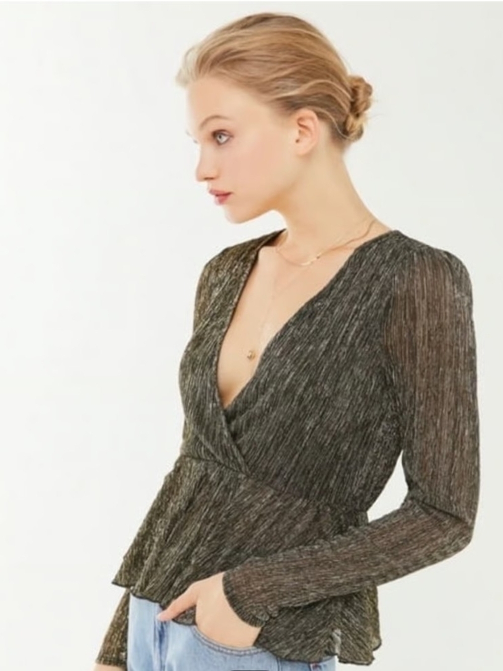 Urban Outfitters Gold Metallic Peplum Top
